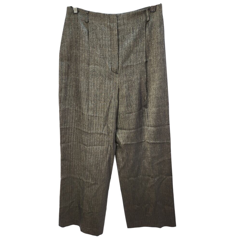 Anne Klein Grey Linen Blend Wide Leg Trousers - Size 4